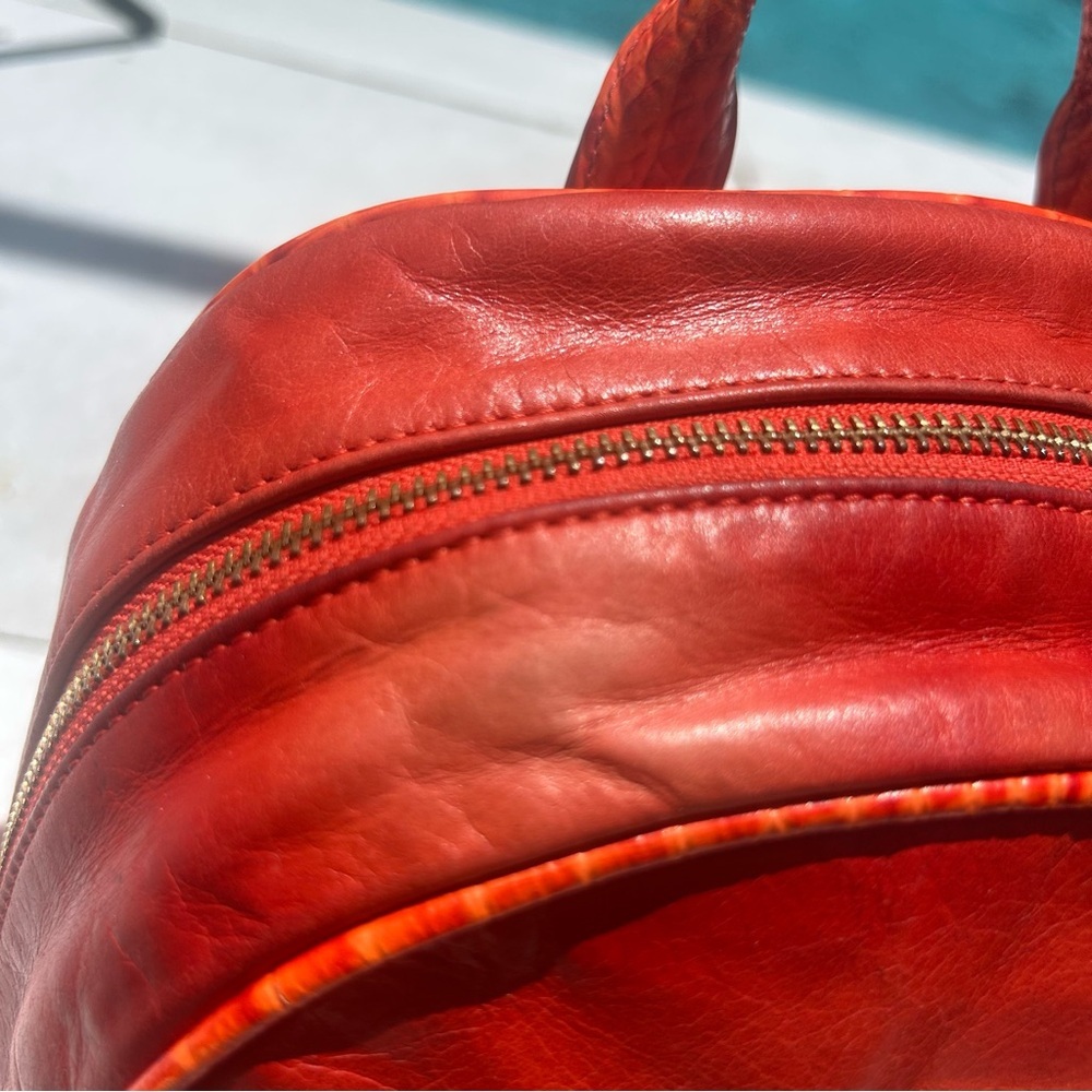 Brahmin fiery Red orange croc embossed backpack, wallet and tassel charm set - Picture 12 of 17